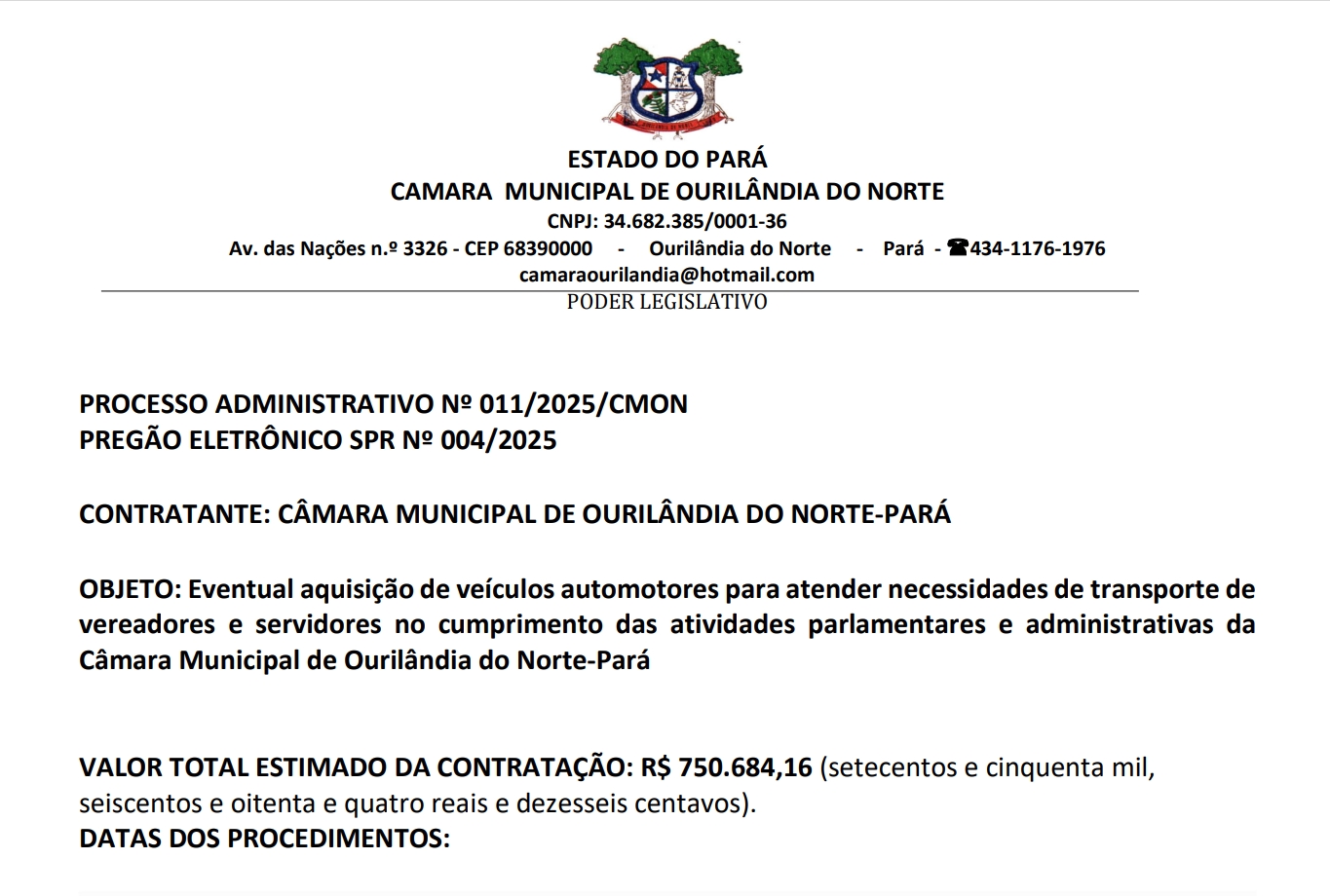 PROCESSO ADMINISTRATIVO Nº 011/2025/CMON
